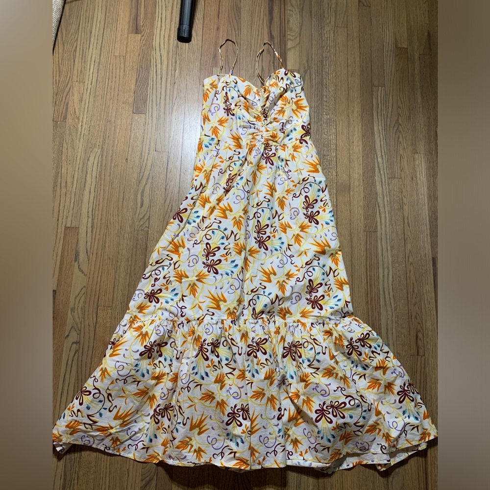 A.L.C. Floral Spaghetti-Strap Midi Dress in White, Yellow, Orange - Picture 2 of 7